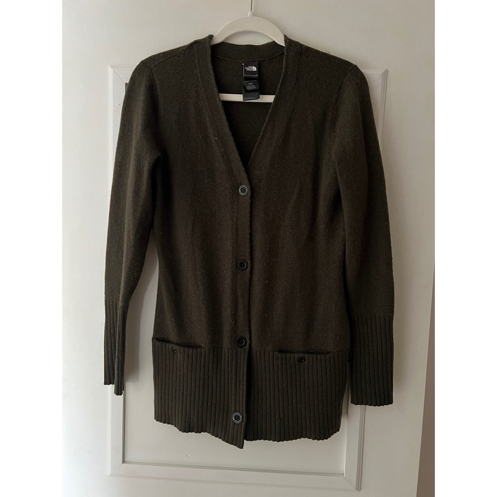 The North Face Womens Merino Wool Blend Longline Cardigan Olive Green Medium